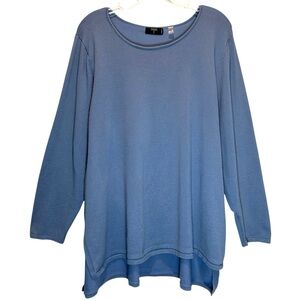 Tahari Blue Knit Long Sleeve Tunic w/ Hi Low Hem, Side Slits, Pleated Back - 2X